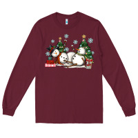 Burgundy christmas snowmen with wine Long Sleeve Tee - MaliasSmallBusiness