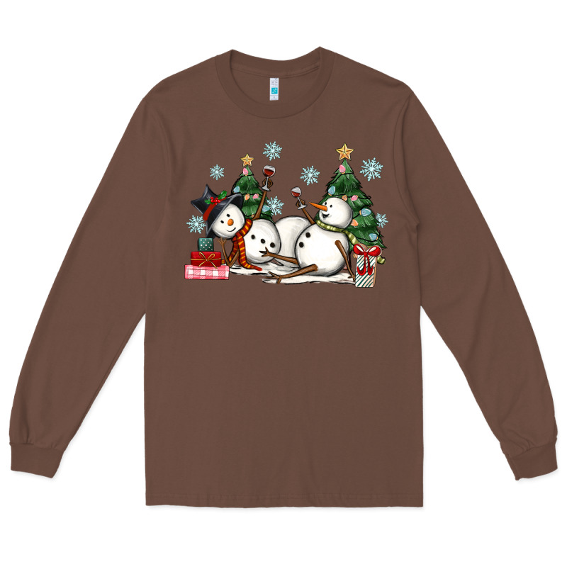 Christmas Snowmen With Wine Long Sleeve Tee by MaliasSmallBusiness | Teevron