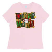 Bubblegum Pink Christmas merry mini Ladies Tee - FaDigitalArtStudio