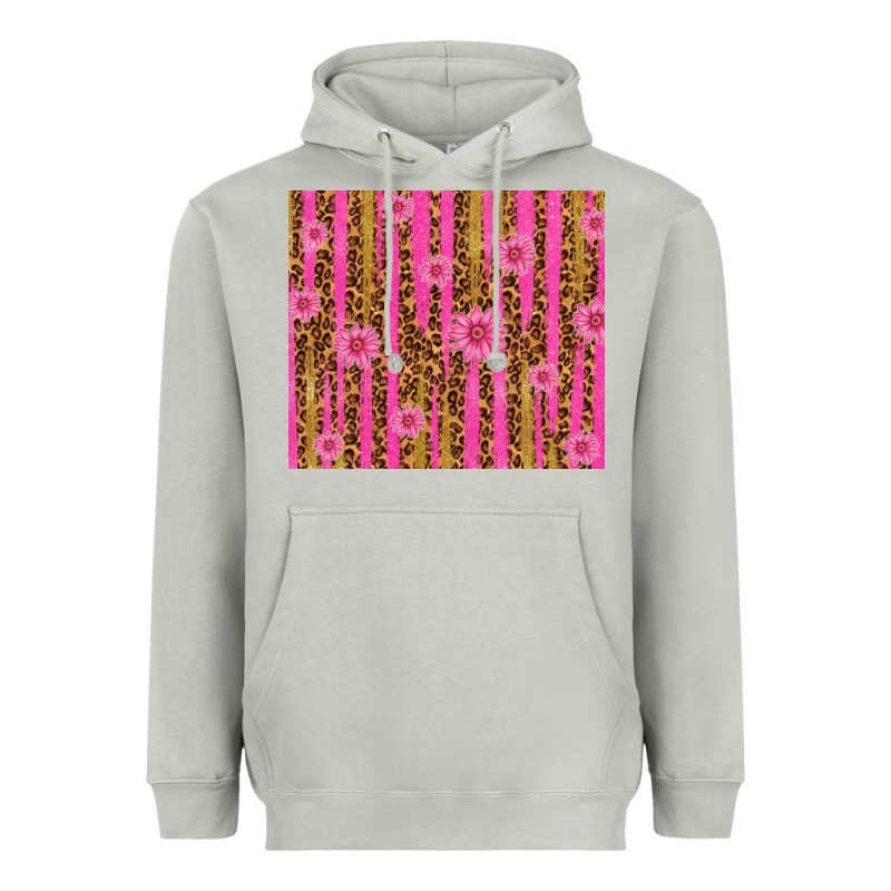Glitter Pink Stripe Leopard Pattern With Flowers Heavyweight Hoodie by TumblerDesignByShophia | Teevron