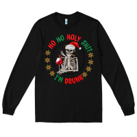 Black ho ho holly shit skeleton santa Long Sleeve Tee - MaliasSmallBusiness