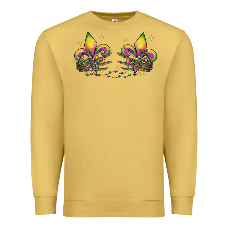 Skeleton Hands Mardi Gras Premium Sweatshirt by CowGirlArtShop | Teevron