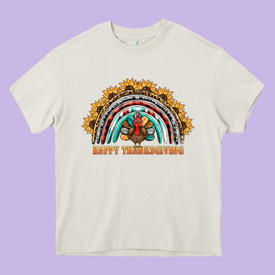 Happy Thanksgiving Rainbow Heavy Core Tee Designed By Barkaloodesign