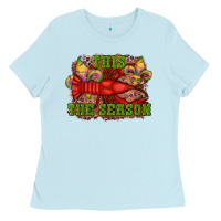 Baby Blue mardi gras this the season crawfish fleur de lis Ladies Tee - RanaPortraitStore