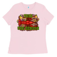 Bubblegum Pink mardi gras this the season crawfish fleur de lis Ladies Tee - RanaPortraitStore