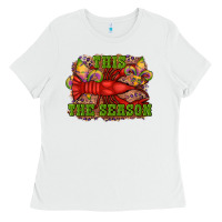 White mardi gras this the season crawfish fleur de lis Ladies Tee - RanaPortraitStore