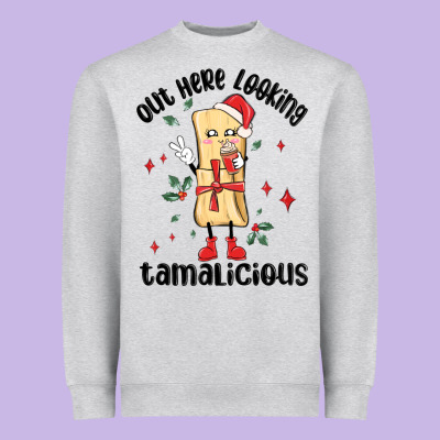 Out Here Looking Tamalicious Christmas Tamale Heavyweight Sweatshirt Designed By Maliassmallbusiness