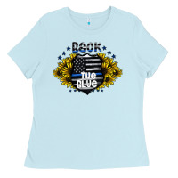 Baby Blue back the blue Ladies Tee - CowhideDigitalArt