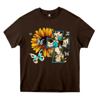 Chocolate Brown cross with sunflower Heavy Core Tee - JahusDesignShop