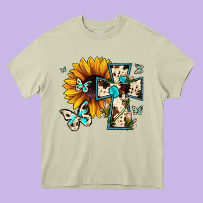 Cross With Sunflower Heavy Core Tee Designed By Jahusdesignshop