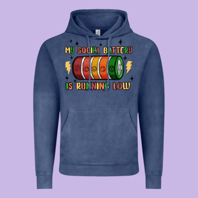 Social Battery Vintage Hoodie Designed By Maliassmallbusiness