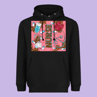 Pink Glitter Nurse Heavyweight Hoodie Designed By Tumblerdesignbyshophia