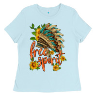 Baby Blue free spirit sunflower and indian headdress Ladies Tee - HRA Design Shop