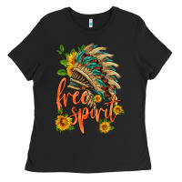 Black free spirit sunflower and indian headdress Ladies Tee - HRA Design Shop