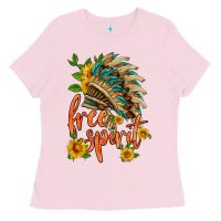 Bubblegum Pink free spirit sunflower and indian headdress Ladies Tee - HRA Design Shop