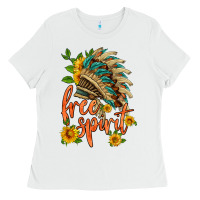 White free spirit sunflower and indian headdress Ladies Tee - HRA Design Shop