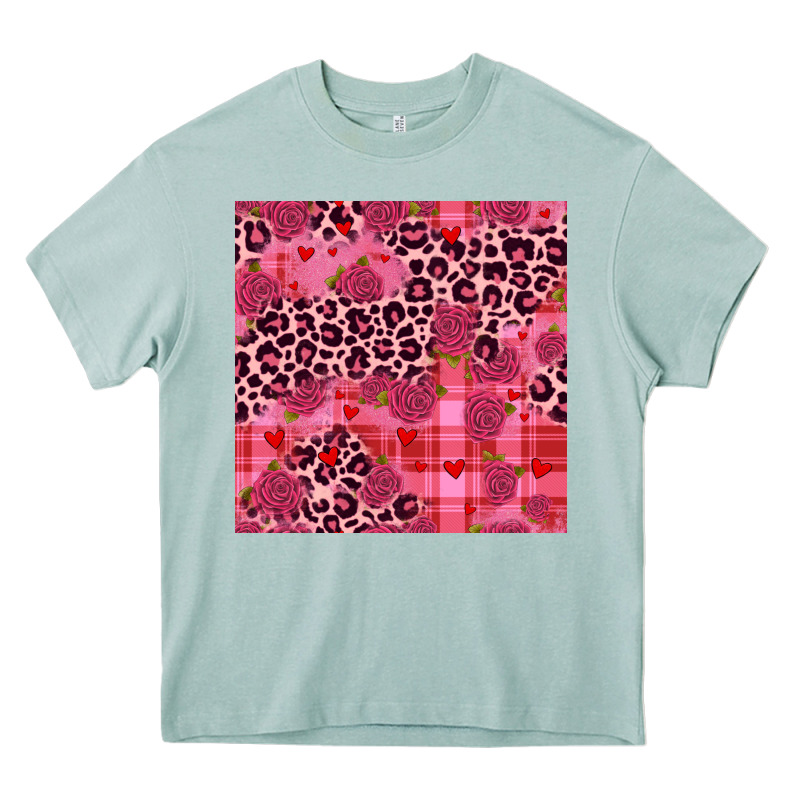 Valentines Day Roses Leopard Seamless Pattern Heavy Core Tee by JahusDesignShop | Teevron