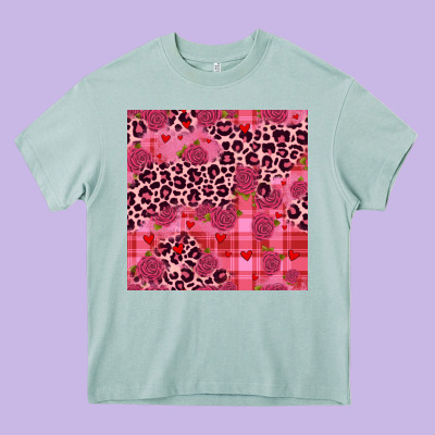 Valentines Day Roses Leopard Seamless Pattern Heavy Core Tee Designed By Jahusdesignshop