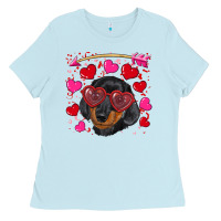 Baby Blue valentine's day  dachshund puppy Ladies Tee - RanaPortraitStore