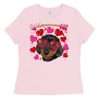 Bubblegum Pink valentine's day  dachshund puppy Ladies Tee - RanaPortraitStore
