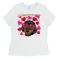 White valentine's day  dachshund puppy Ladies Tee - RanaPortraitStore