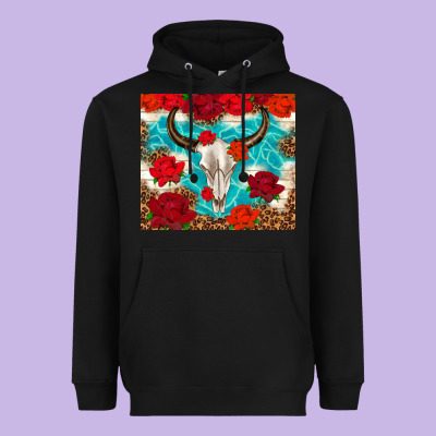 Bull Skull Rose Heavyweight Hoodie Designed By Tumblerdesignbyshophia