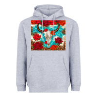 Heather Grey bull skull rose Heavyweight Hoodie - TumblerDesignByShophia