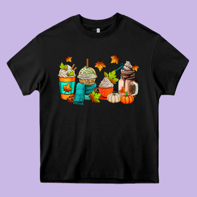 Fall Coffee Cups Heavy Core Tee Designed By Adodesignshop