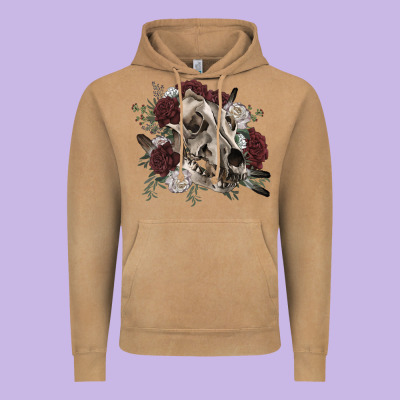 Floral Boho Wolf Skull Vintage Hoodie Designed By Ranaportraitstore