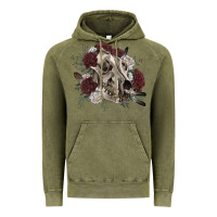 Vintage Olive Floral boho wolf skull Vintage Hoodie - RanaPortraitStore