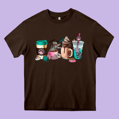 Cat  Coffee Cup Heavy Core Tee Designed By Adodesignshop