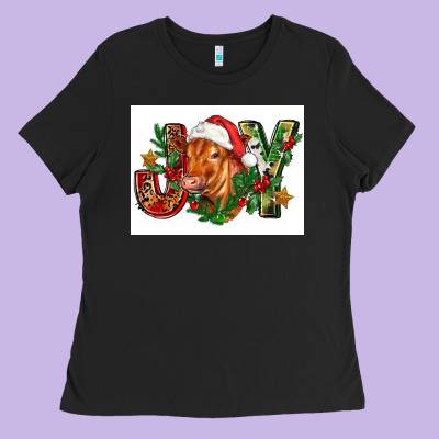 Christmas Heifer Joy Ladies Tee Designed By Fadigitalartstudio
