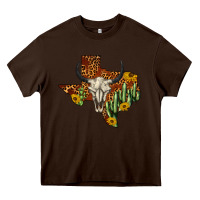 Chocolate Brown bull skull texas map western Heavy Core Tee - BarkalooDesign