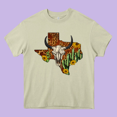 Bull Skull Texas Map Western Heavy Core Tee Designed By Barkaloodesign