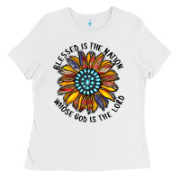 White blessed is the nation whose god is the lord Ladies Tee - CowhideDigitalArt