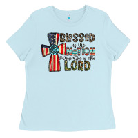 Baby Blue blessed İs the nation whose god is the lord Ladies Tee - CowhideDigitalArt