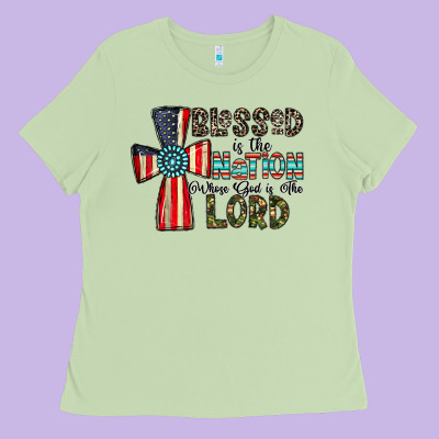 Blessed İs The Nation Whose God Is The Lord Ladies Tee Designed By Cowhidedigitalart