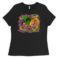 Black mardi gras mask king cake Ladies Tee - RanaPortraitStore