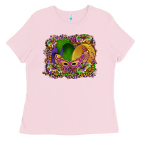Bubblegum Pink mardi gras mask king cake Ladies Tee - RanaPortraitStore
