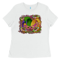 White mardi gras mask king cake Ladies Tee - RanaPortraitStore