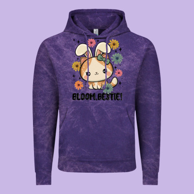 Bloom Bestie Cat Vintage Hoodie Designed By Maliassmallbusiness