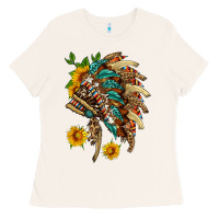 Bone indian headdress with pattern and sunflowers Ladies Tee - HRA Design Shop