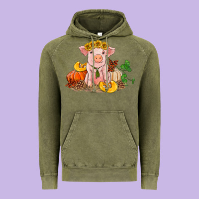 Fall Pig Vintage Hoodie Designed By Ranaportraitstore