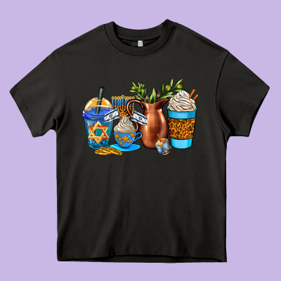 Hannukah Coffee Cups Heavy Core Tee Designed By Adodesignshop