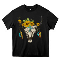 Black bull skull western Heavy Core Tee - BarkalooDesign