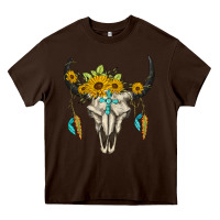 Chocolate Brown bull skull western Heavy Core Tee - BarkalooDesign