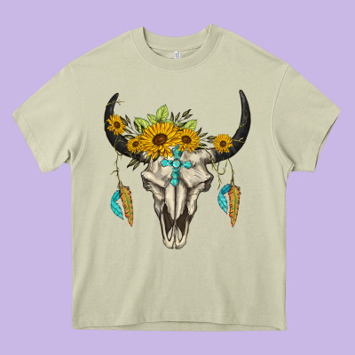 Bull Skull Western Heavy Core Tee Designed By Barkaloodesign