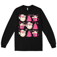 Black retro doodle pink christmas Long Sleeve Tee - MaliasSmallBusiness