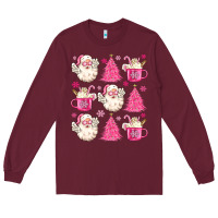 Burgundy retro doodle pink christmas Long Sleeve Tee - MaliasSmallBusiness