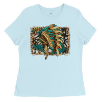Baby Blue indian headdress with background Ladies Tee - HRA Design Shop